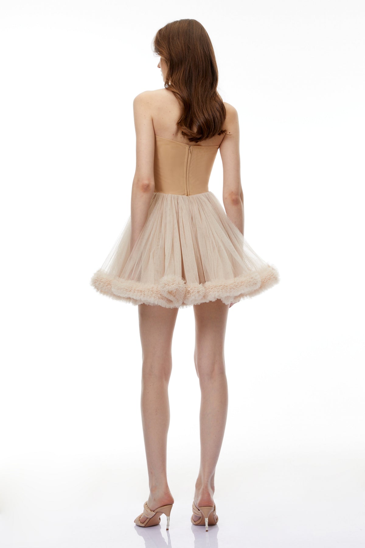 Electra Neutral Off Shouldr Mini Dress with Fur Trim