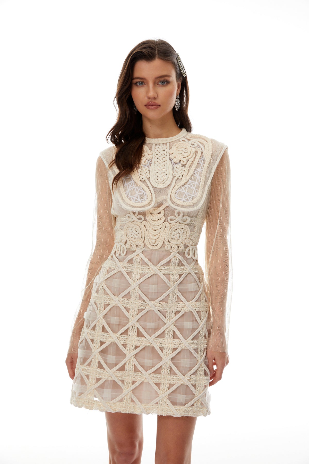 Elena White Braided Crochet Mini Dress