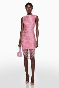 Eleonora Pink Fringed Bandage Mini Dress