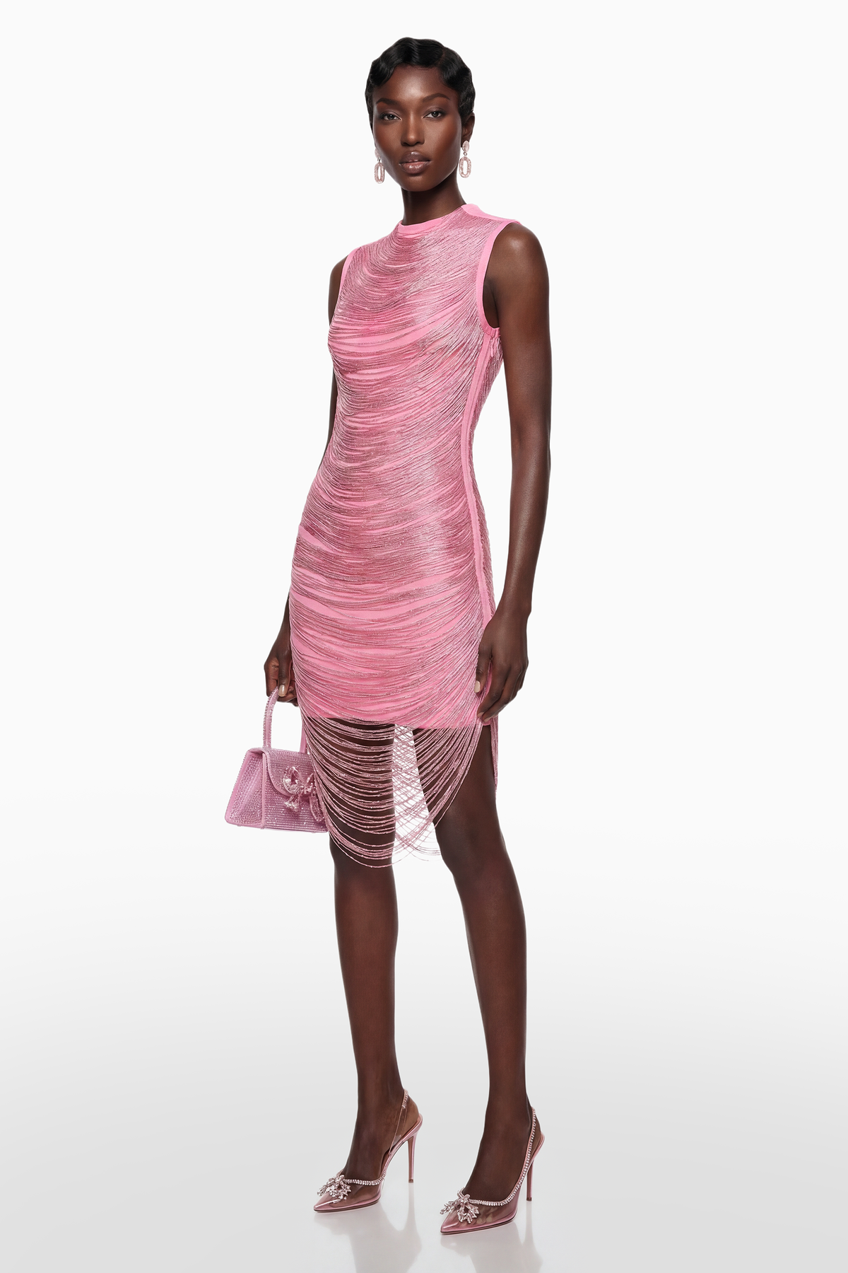 Eleonora Pink Fringed Bandage Mini Dress