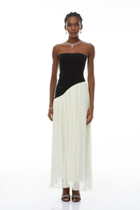 Eléonore Contrast-Color Tulle Panel Maxi Dress