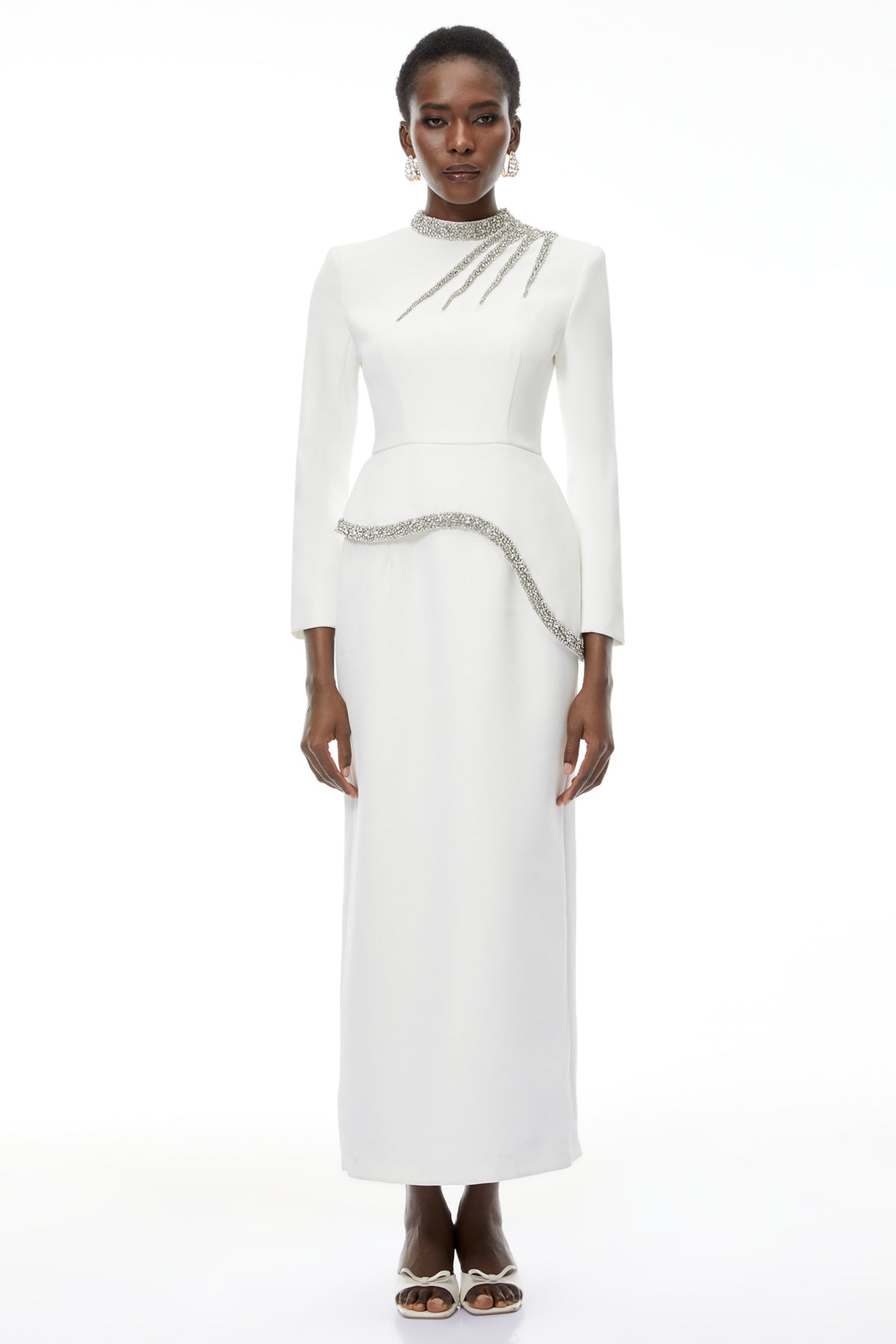 Eleri White Beaded Maxi Dress