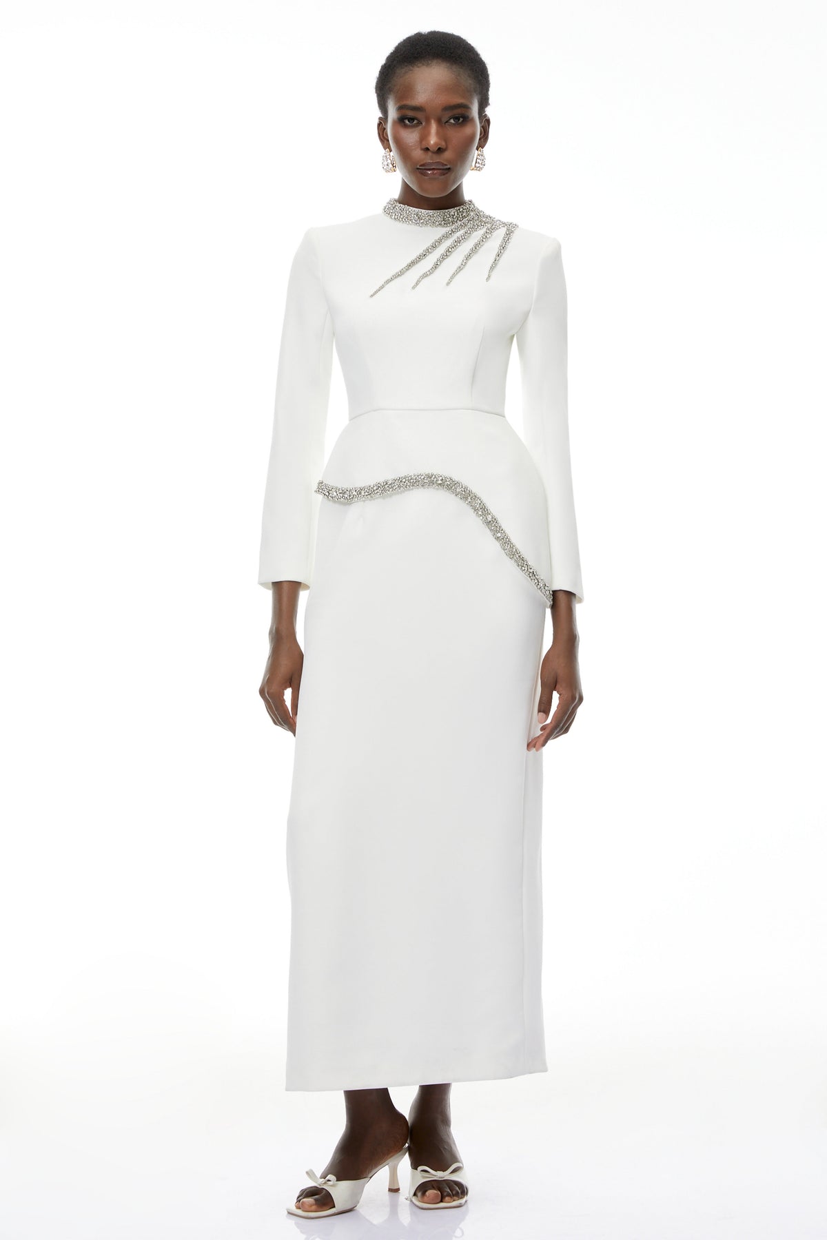 Eleri White Beaded Maxi Dress