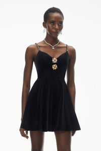 Elettra Black Off Shoulder Embellished Mini Dress