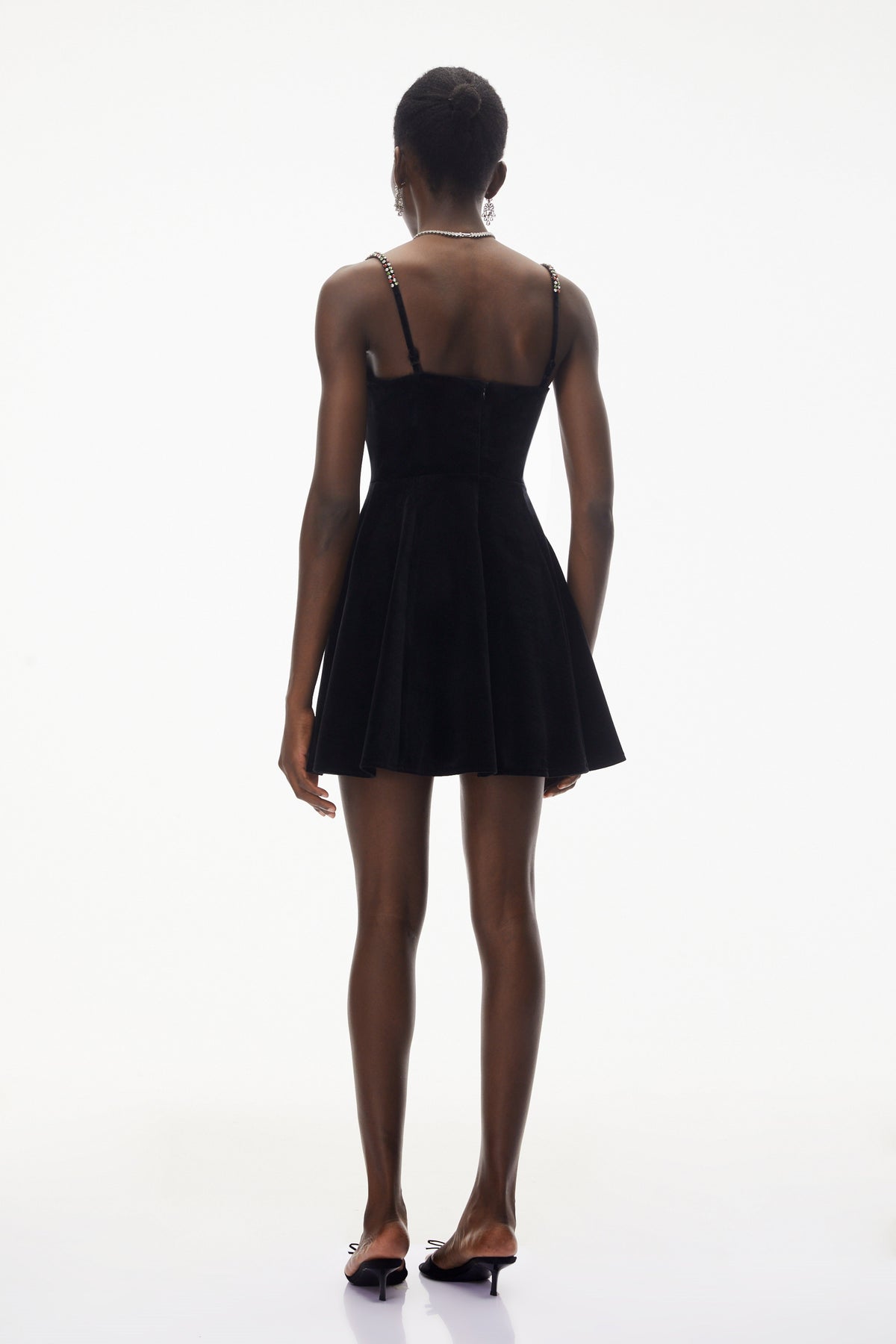 Elettra Black Off Shoulder Embellished Mini Dress