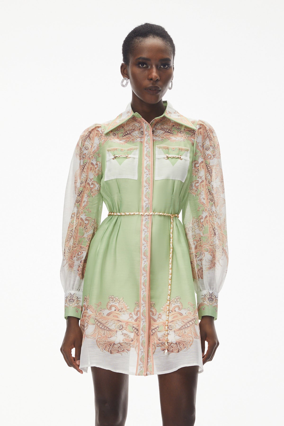 Elisabeth Green Color Block Print Mini Dress
