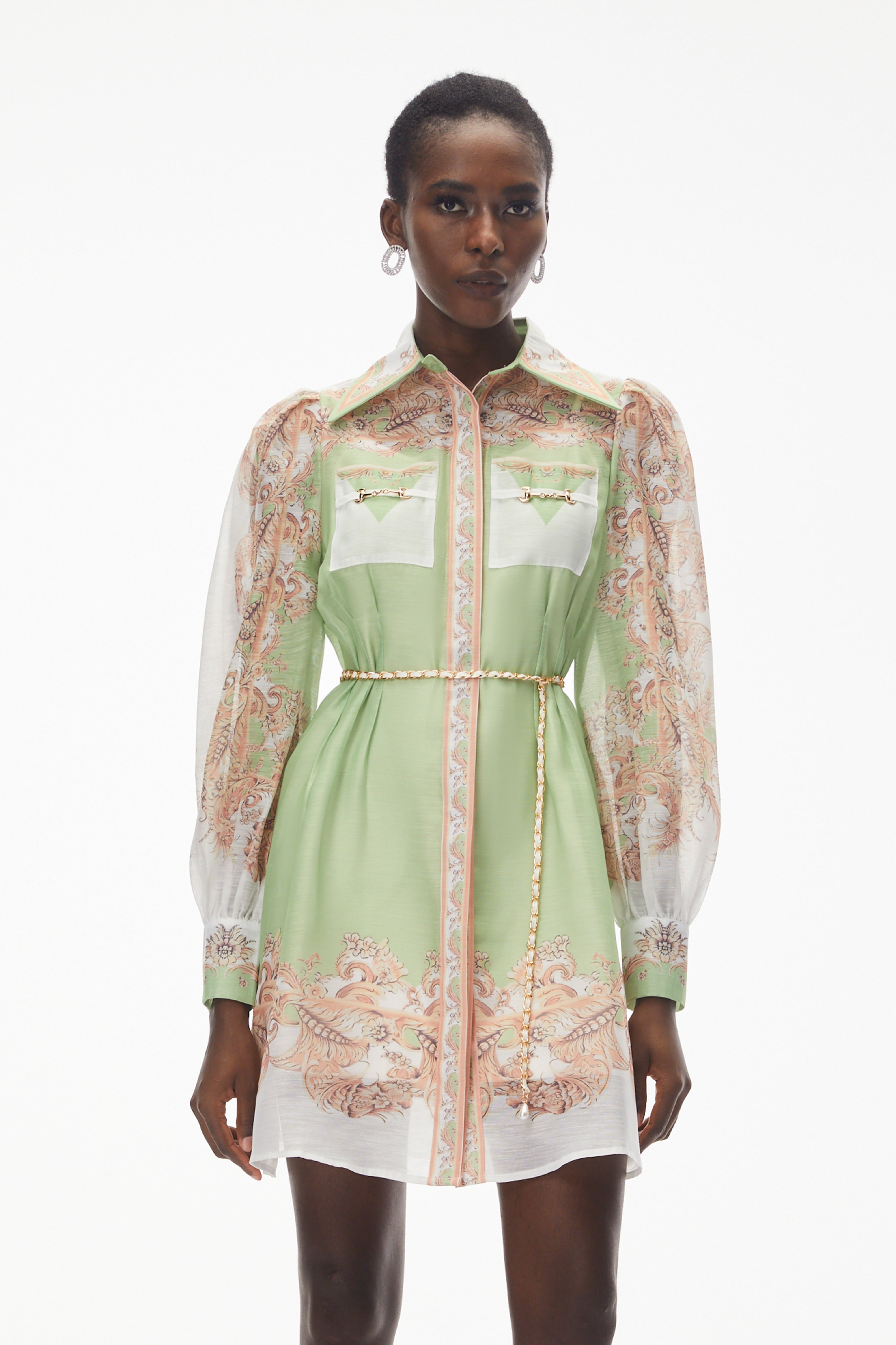 Elisabeth Green Color Block Print Mini Dress