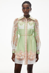 Elisabeth Green Color Block Print Mini Dress
