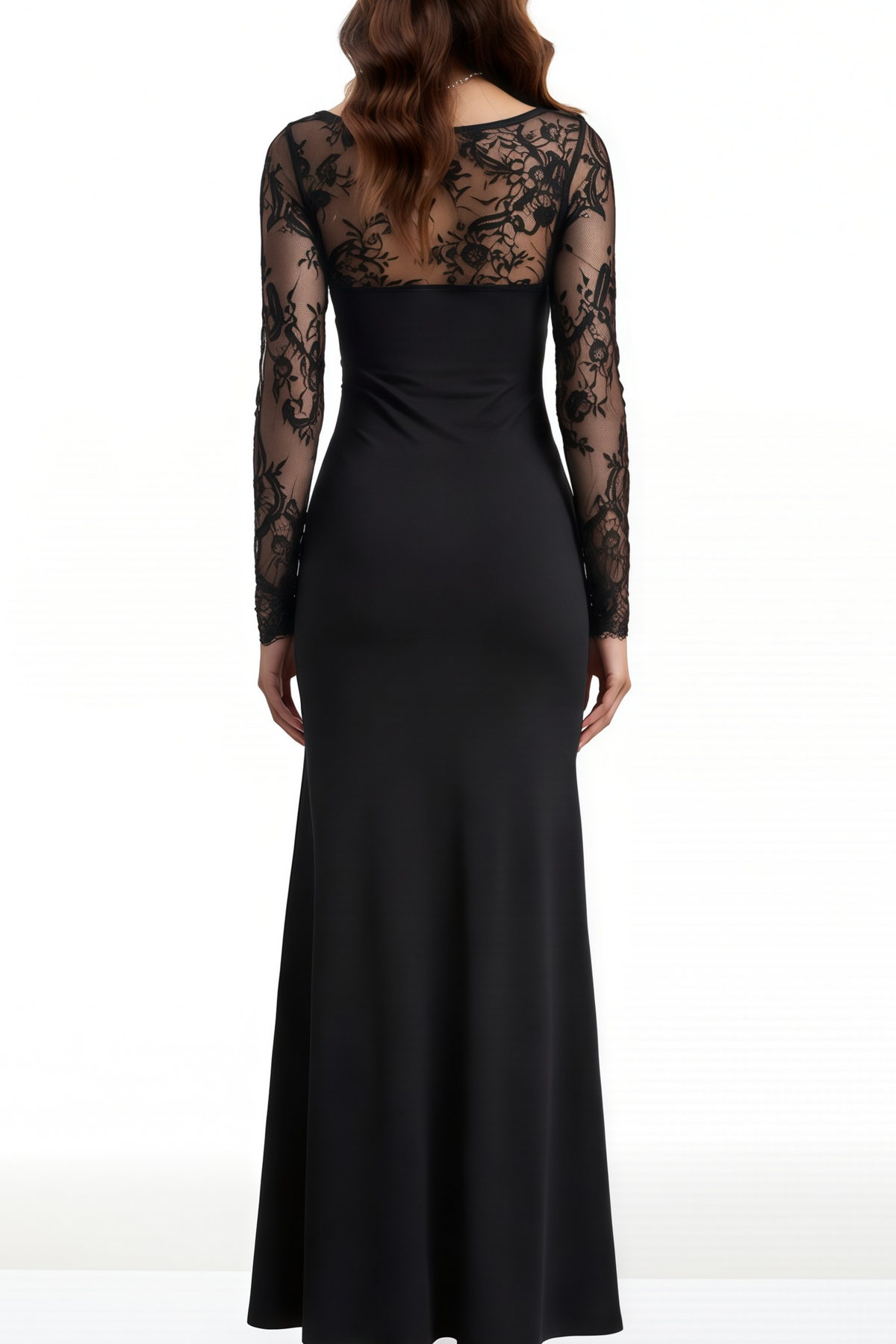 Elisheva Black Plunge Neck Lace Maxi Dress