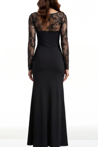 Elisheva Black Plunge Neck Lace Maxi Dress