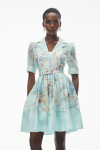 Elisheva Mint Green Floral Print Mini Dress