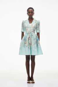 Elisheva Mint Green Floral Print Mini Dress