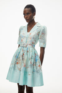 Elisheva Mint Green Floral Print Mini Dress
