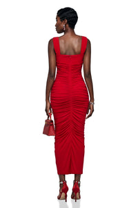 Elize Red Criss Cross Maxi Dress with 3D Petals