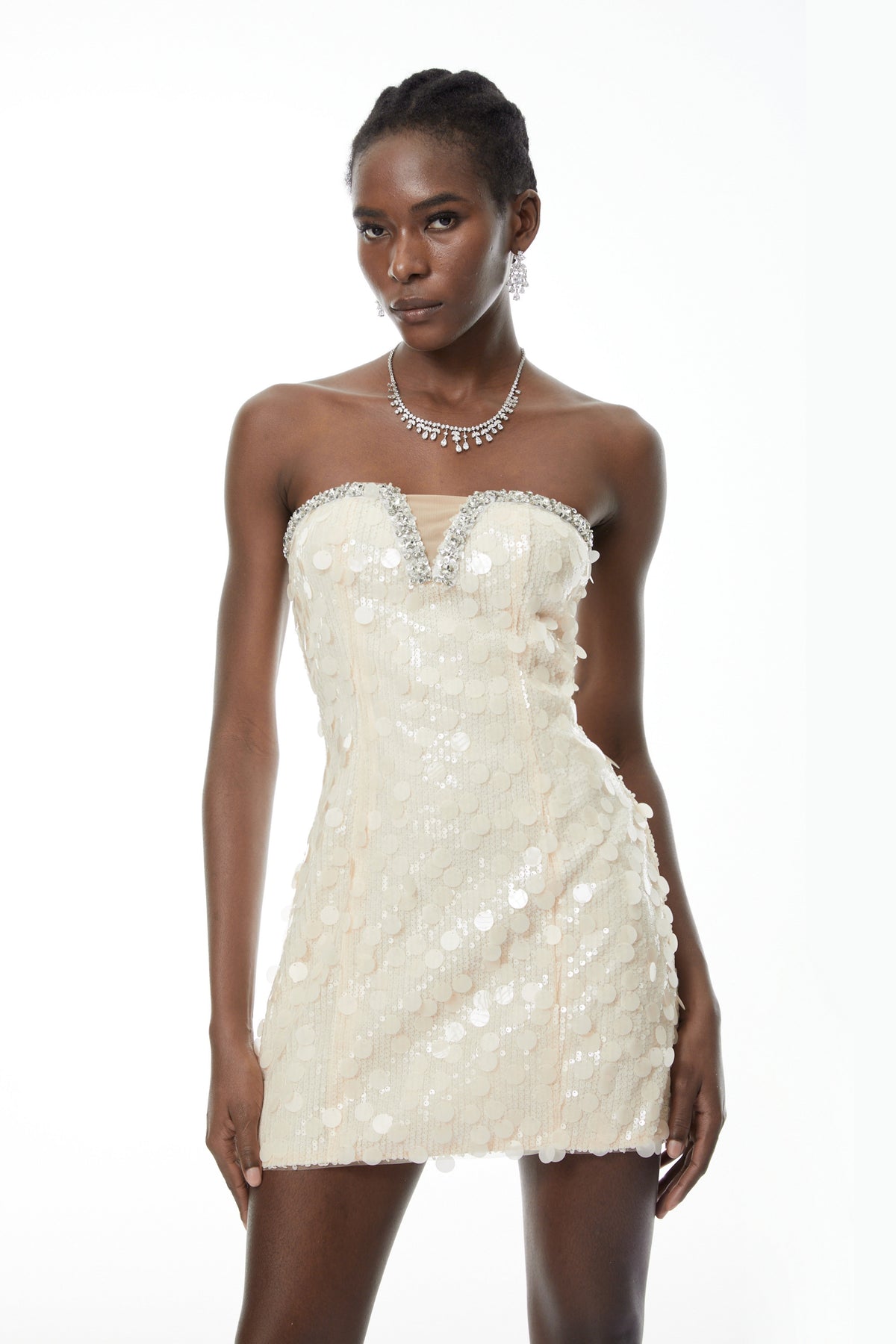 Elliana Cream White Sequin Mini Dress