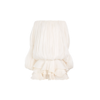 Zofia White Glossy Pleated Tiered Mini Dress