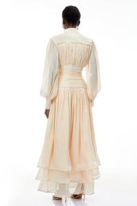 Emersyn Neutrals High-Neck Ruffled Detail Maxi Dress