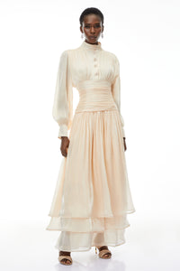 Emersyn Neutrals High-Neck Ruffled Detail Maxi Dress