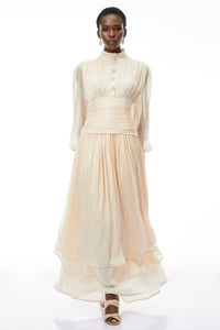 Emersyn Neutrals High-Neck Ruffled Detail Maxi Dress
