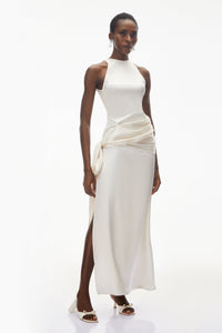 Emilia Ivory Satin Maxi Dress with Bow Detail