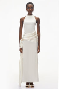 Emilia Ivory Satin Maxi Dress with Bow Detail