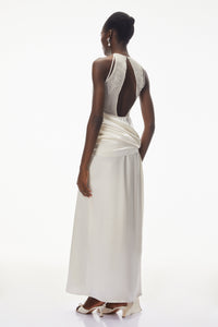 Emilia Ivory Satin Maxi Dress with Bow Detail