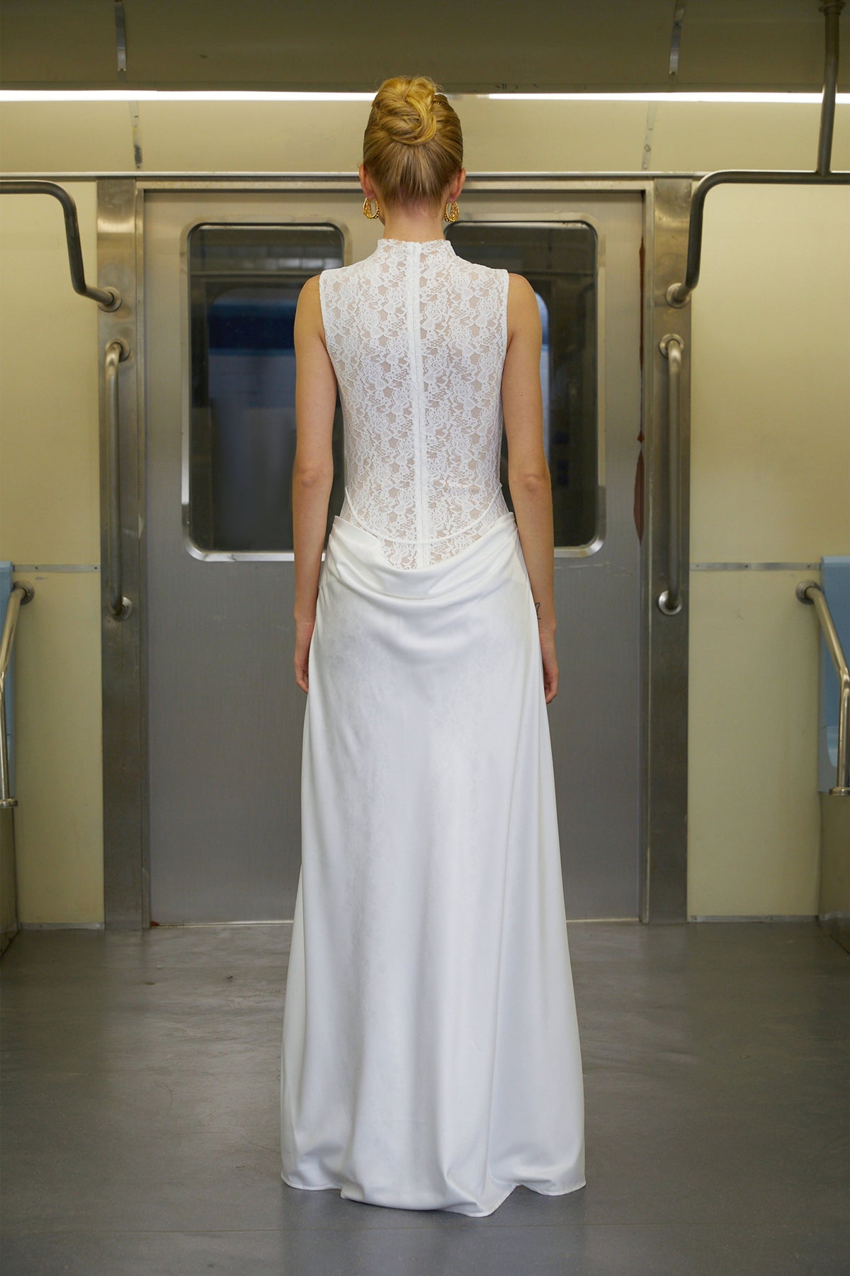 Emilia White Asymmetrical Floral Lace Maxi Dress