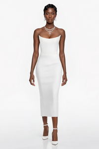 Escolástica White Off Shoulder Midi Dress
