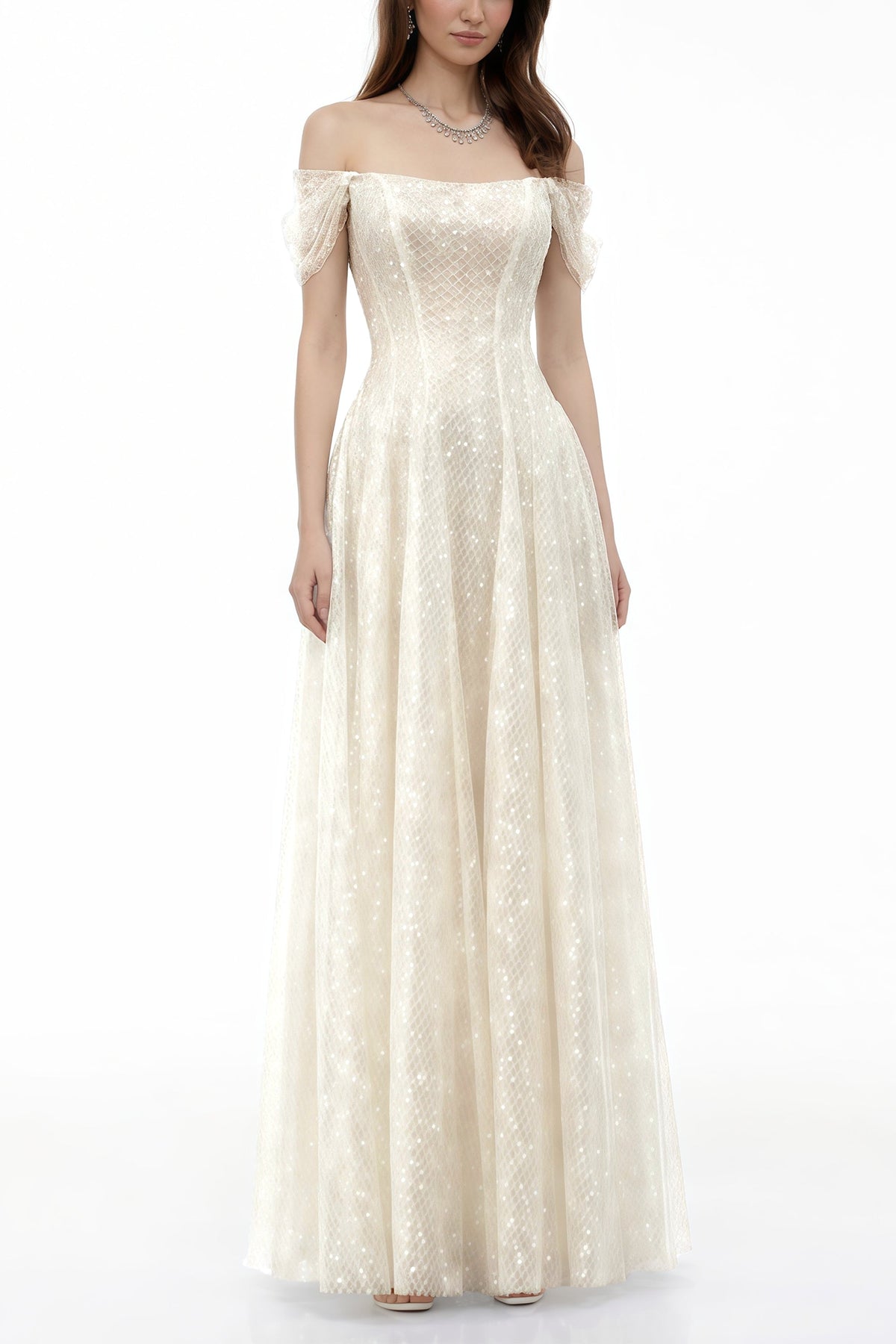 Esme White Off Shoulder Embellished Maxi Dress