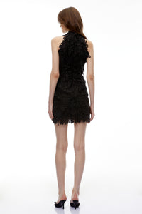 Estelle Black High Neck Lace Mini Dress