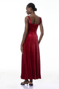 Eufrosina Red Velvet Maxi Dress with Crystals