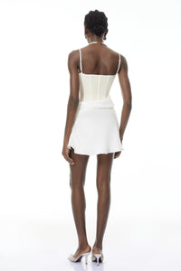 Eufrosina White Bodycon Mini Dress with Lace Panels