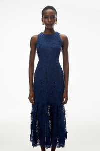 Briseis Blue Midi Dress with 3D Florals