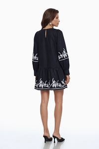 Eva Black Floral Embroidered Mini Dress