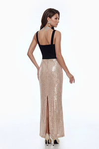 Evalyn Champagne Sequin Maxi Dress with Slit