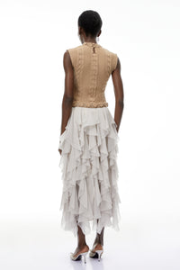 Evangeline Khaki Asymmetrical Ruffled Maxi Dress