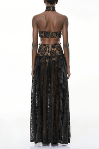 Evelyn Black Halterneck Lace Maxi Dress