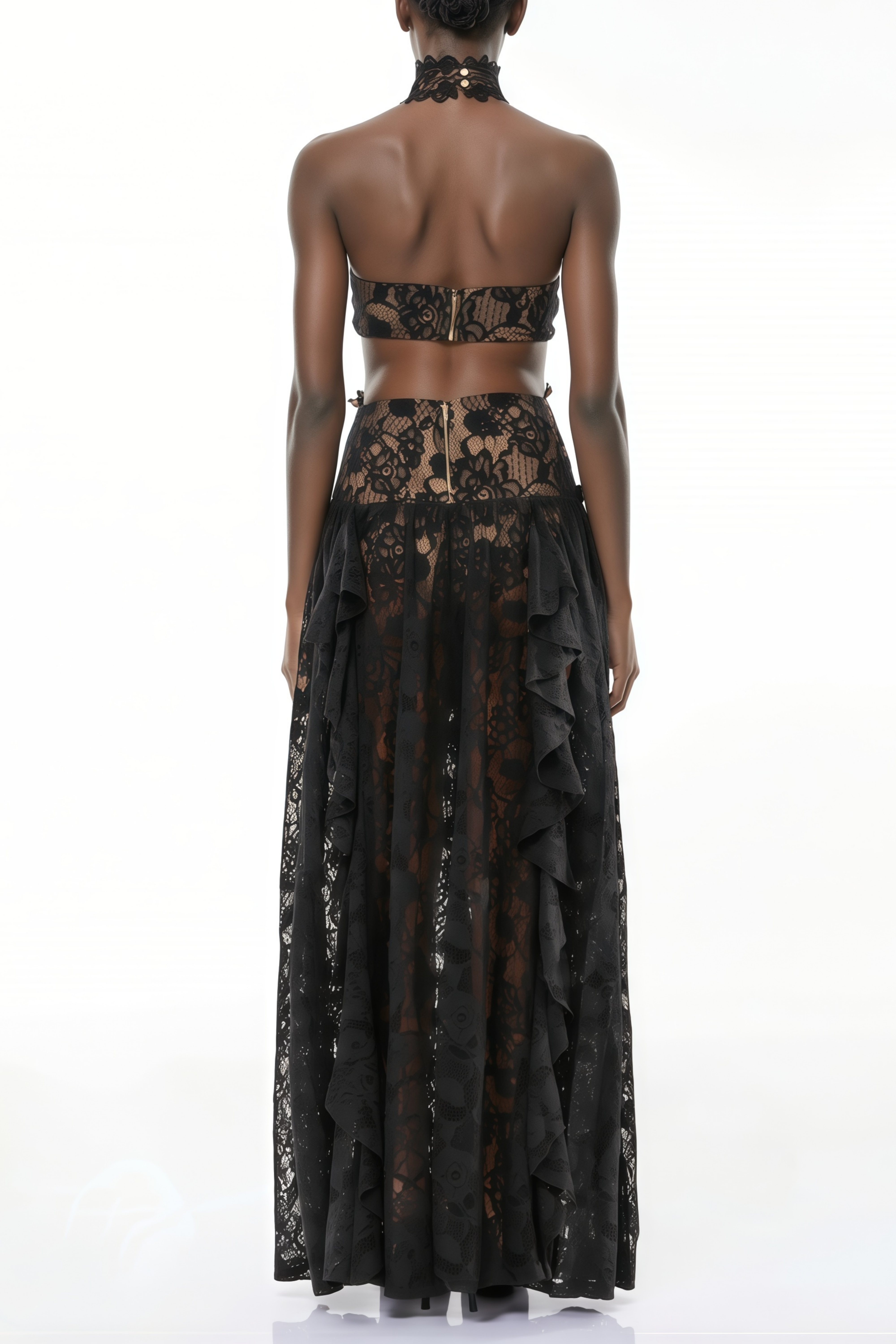 Evelyn Black Halterneck Lace Maxi Dress