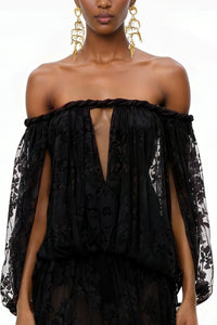 Fabienne Black Floral Appliqué Maxi Dress