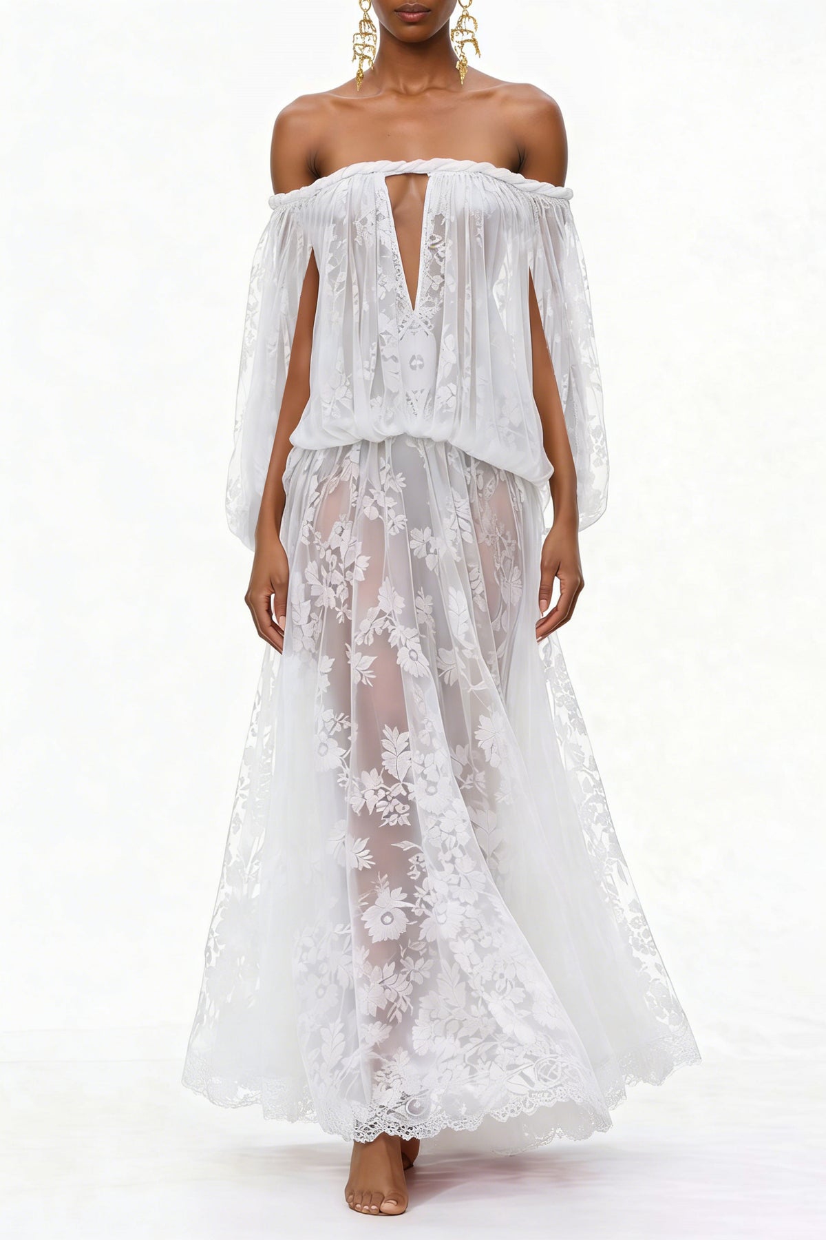 Fabienne White Floral Appliqué Maxi Dress