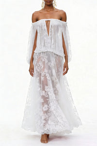 Fabienne White Floral Appliqué Maxi Dress