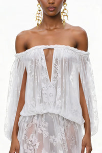 Fabienne White Floral Appliqué Maxi Dress