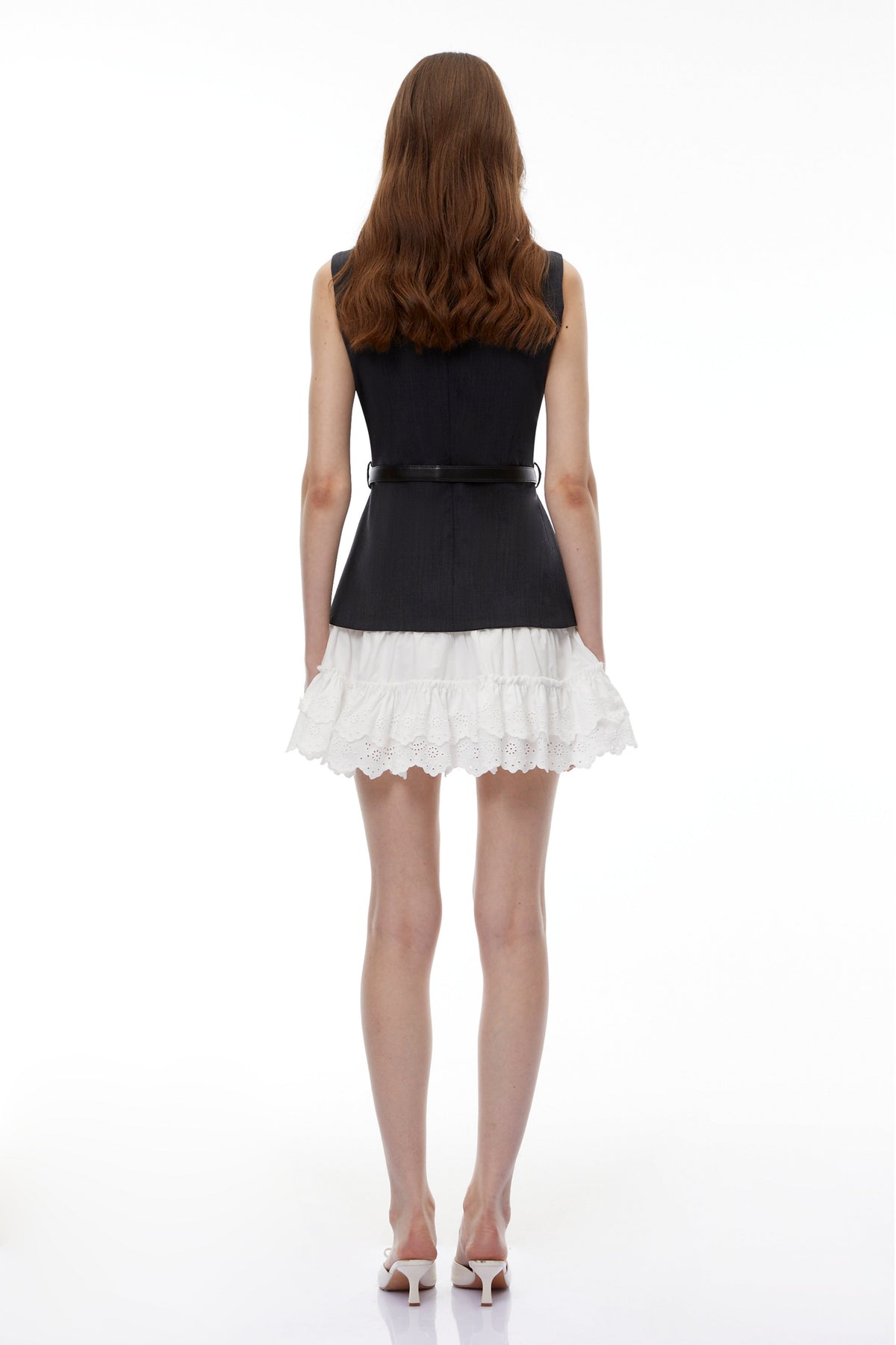 Fadila Black Color Block Ruffled Mini Dress