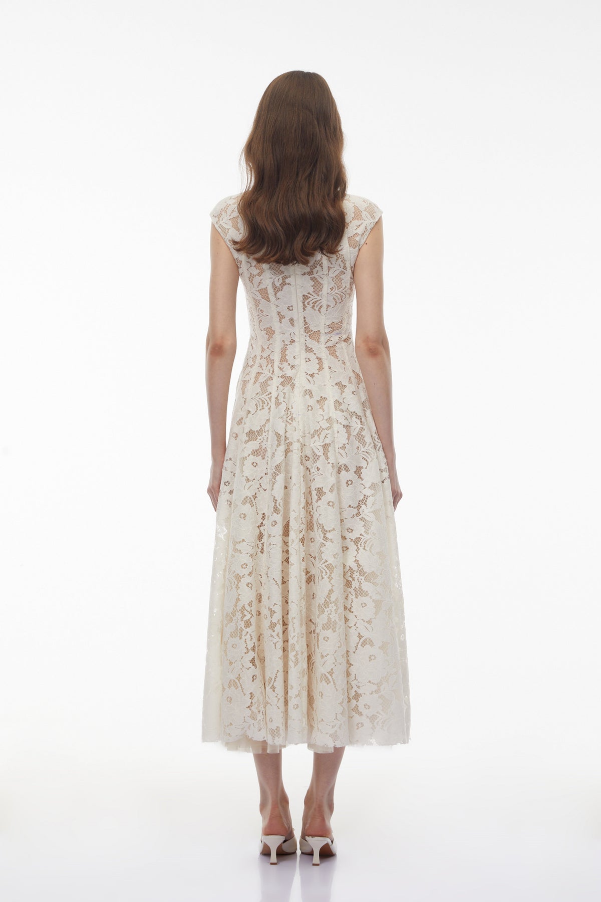 Fariba White V-Neck Floral Lace Maxi Dress
