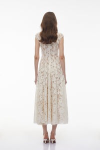 Fariba White V-Neck Floral Lace Maxi Dress