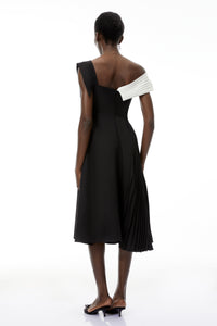 Faustine Black Asymmetrical Color Block Midi Dress