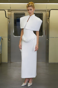 Felice White Structured Cape & Corset Dress Set