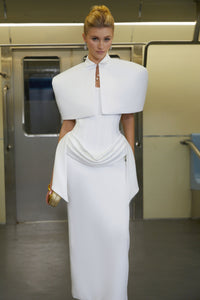 Felice White Structured Cape & Corset Dress Set