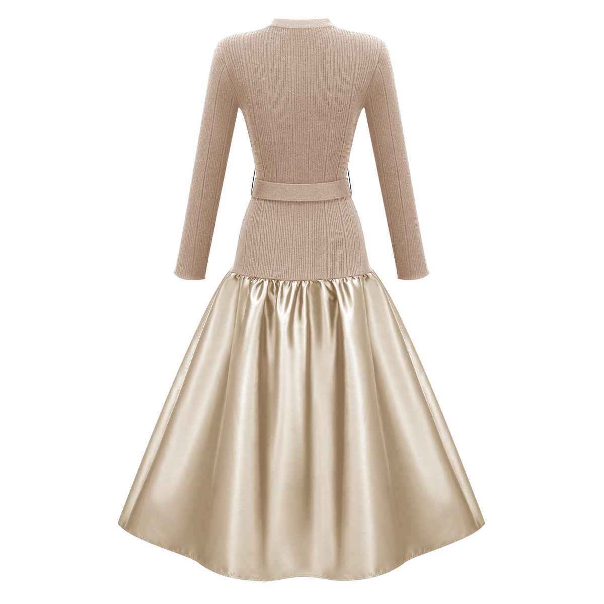 Fern Gold Satin Panel Knit Midi Dress