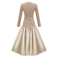 Fern Gold Satin Panel Knit Midi Dress